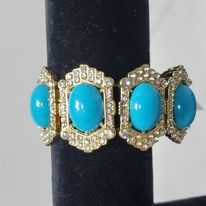 Devan gold-turq-rhinestone stretch bracelet